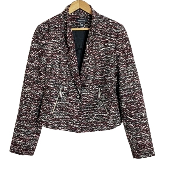 LOUBEN Boucle Tweed Wool Blend Cropped Blazer w Zippers SZ 12 - Picture 1 of 11